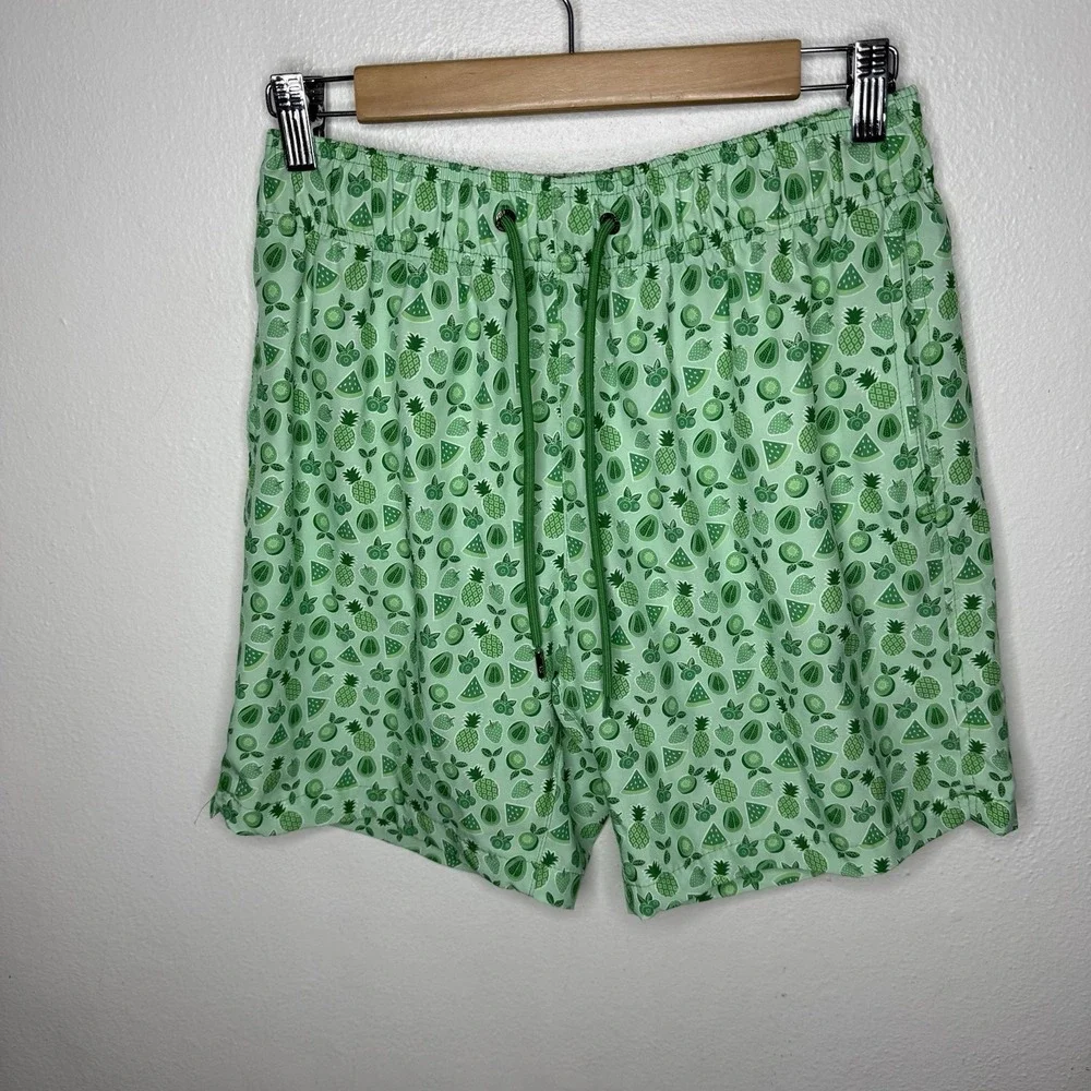 Mr Swim Green Tonal Hybrid Swim Trunks Fruit Men's Medium Lined Beach Pineapple